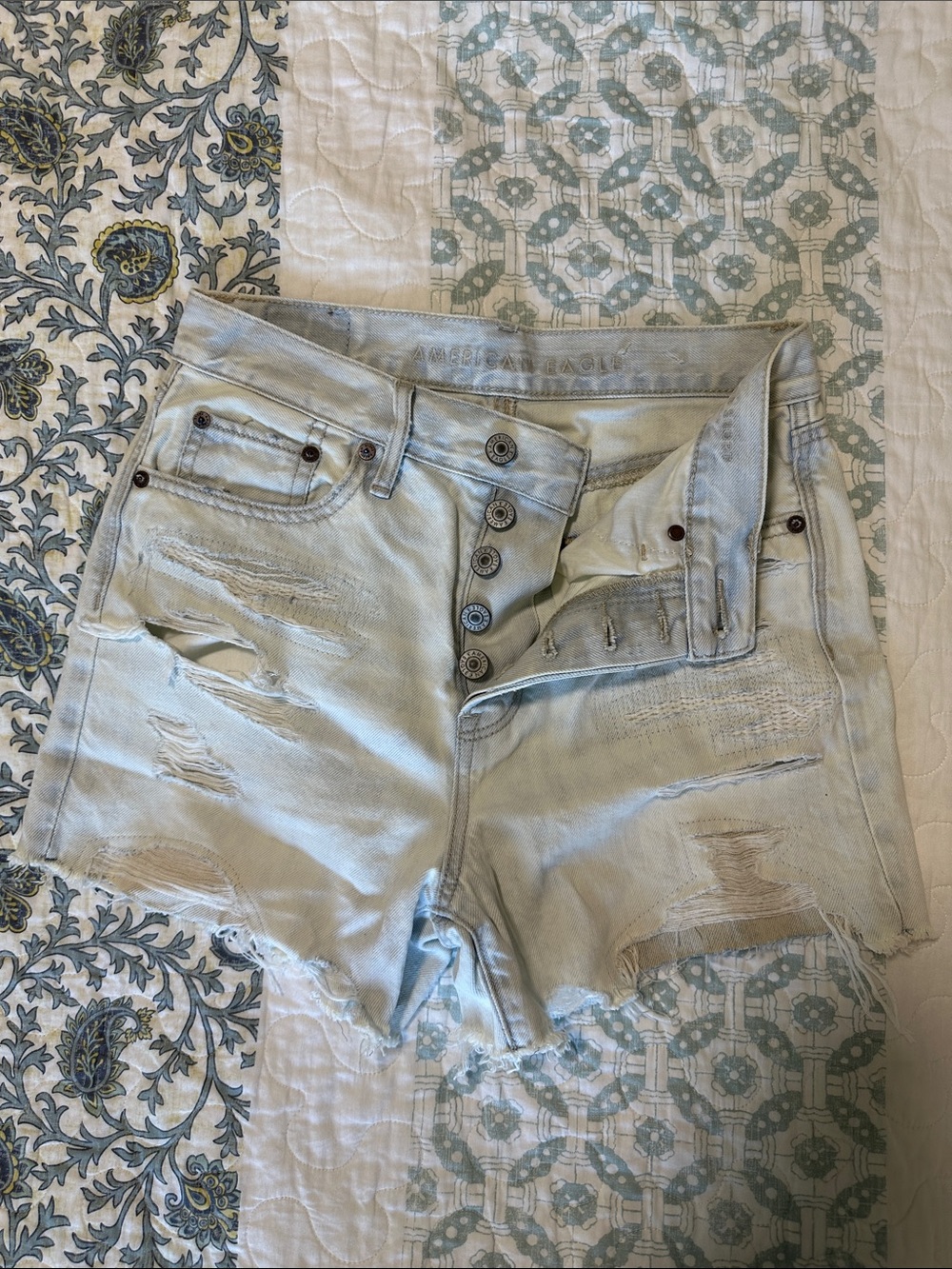 American Eagle Distressed Light Blue Denim Shorts